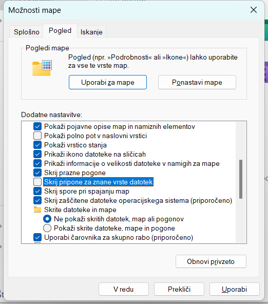 Windows 11, Skrij pripono